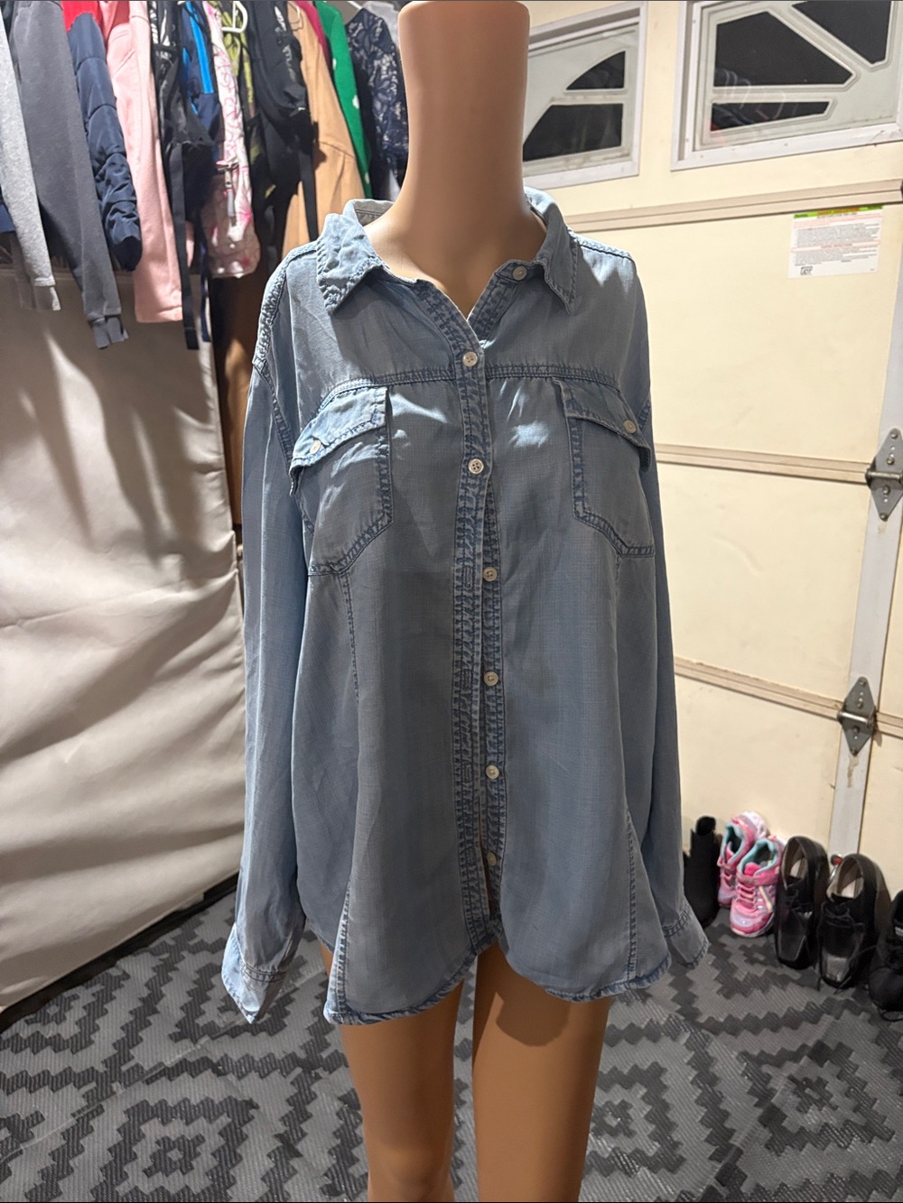 Chico's Light Blue Denim Button-Down Shirt